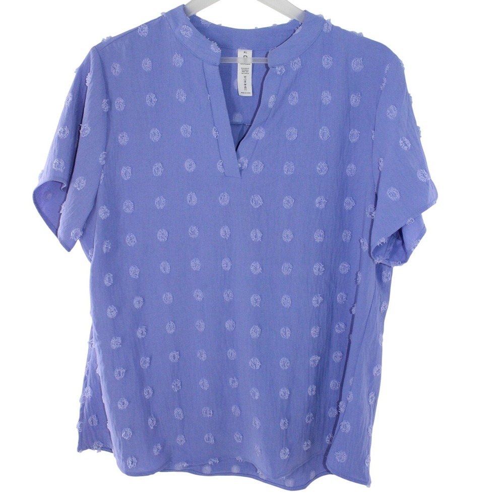Bobeau Split Neck Blouse Clip Dot Textured Top XL Purple